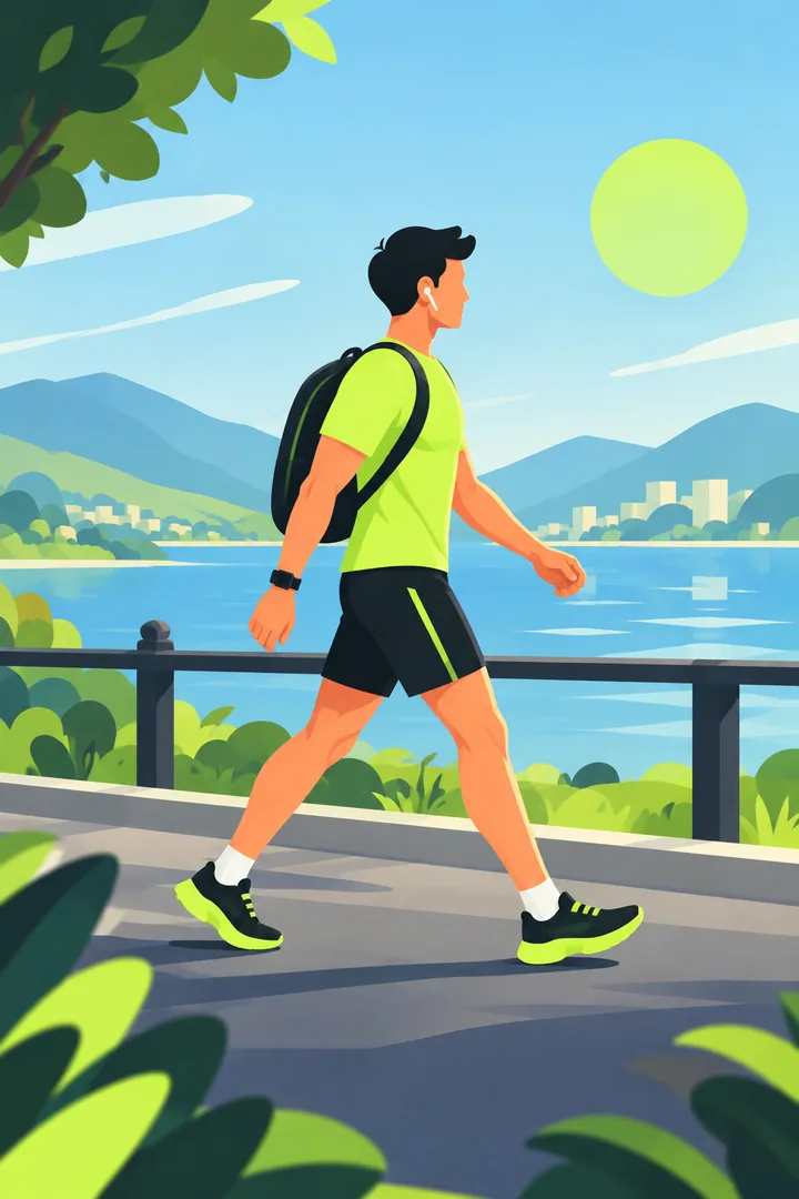 Illustration of a walker with a backpack