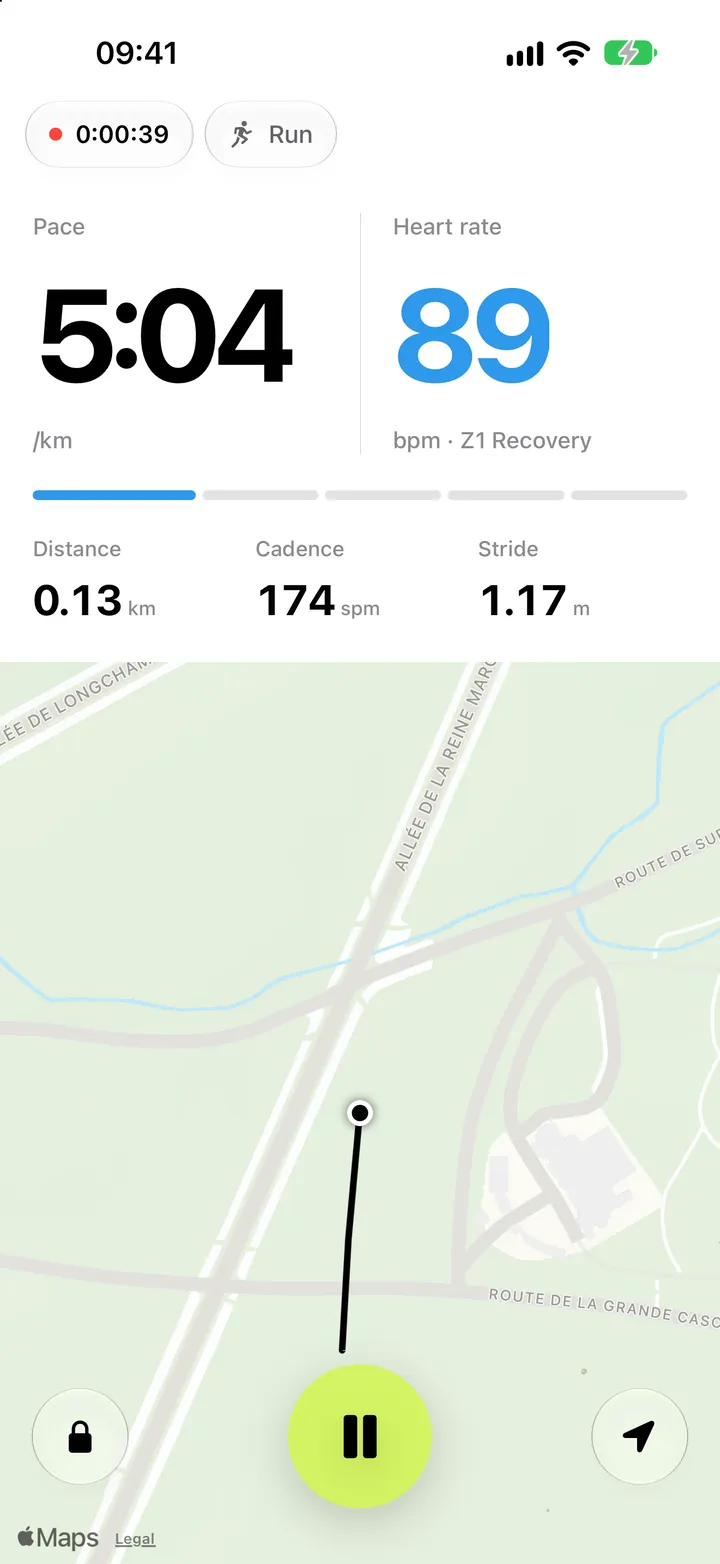 Live run screen
