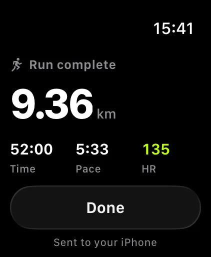 Apple Watch run complete, sent to iPhone