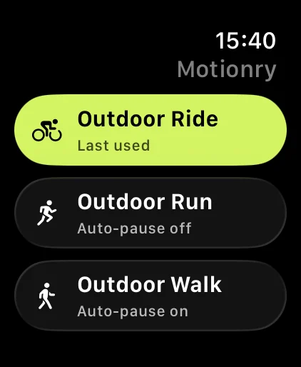 Apple Watch sport picker